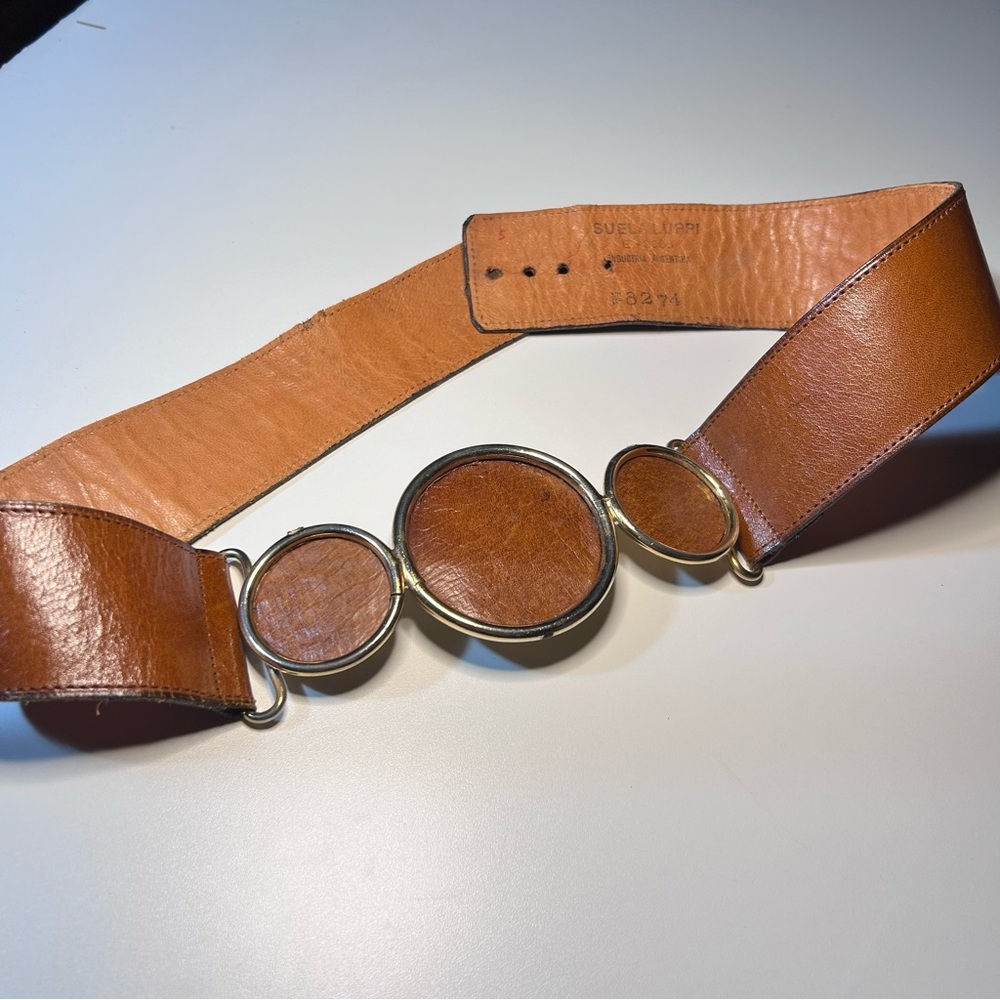 Vintage Suela Luppi Argentina Leather Triple Circle Belt, Cognac. Y2K Size S. - Picture 4 of 13
